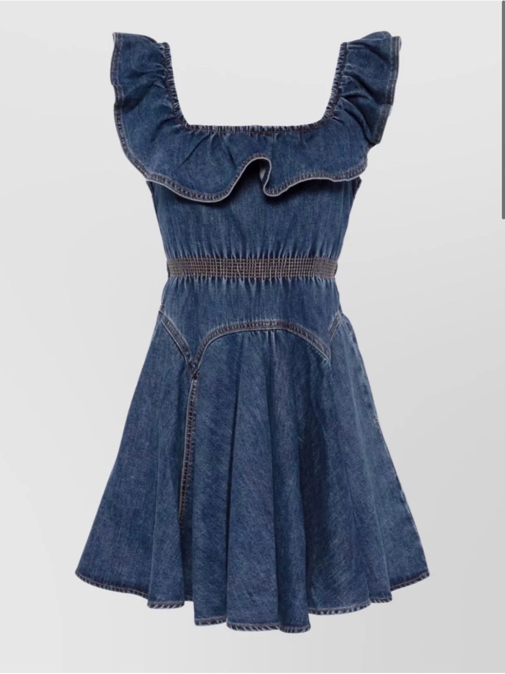 Self-Portrait Denim Ruffle Mini Dress US 6 Open Back - Picture 5 of 10